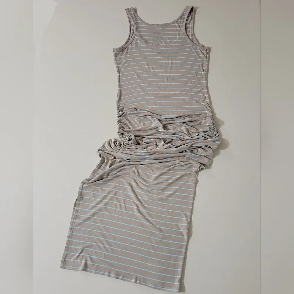 Victoria's Secret Ruched Side Tan & Teal Stripe Maxi Tank Dress - Picture 13 of 15